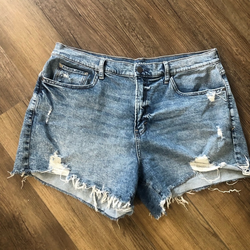 ANA High-Rise Denime Boyfriend Distressed Shorts